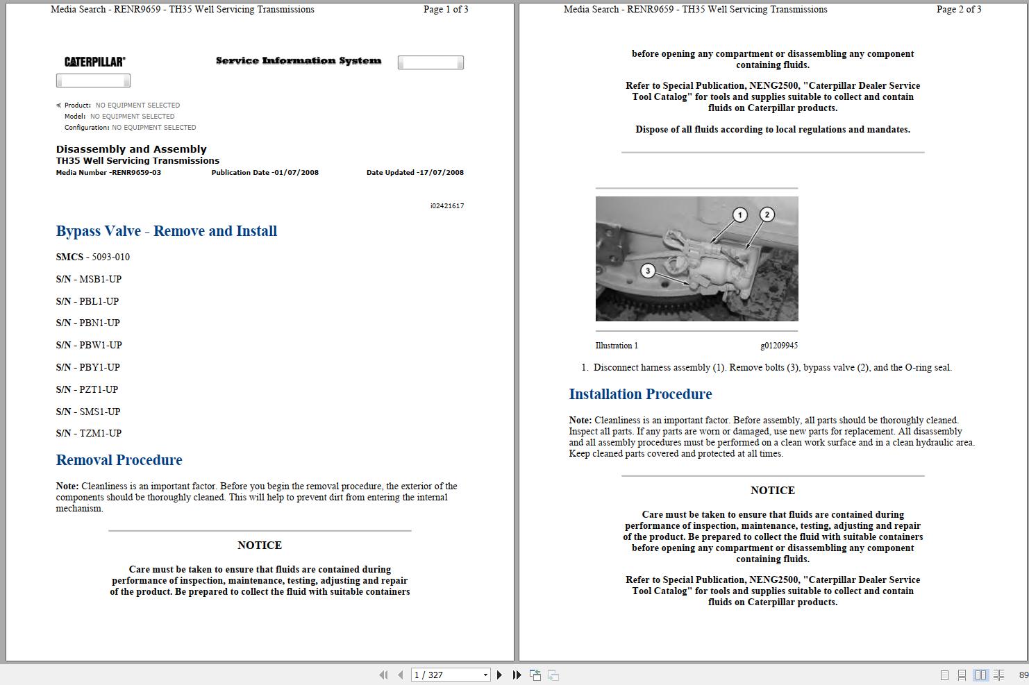 Caterpillar Petroleum Transmission TH35 E81 SMS Operators Service Manual and Schematic 1
