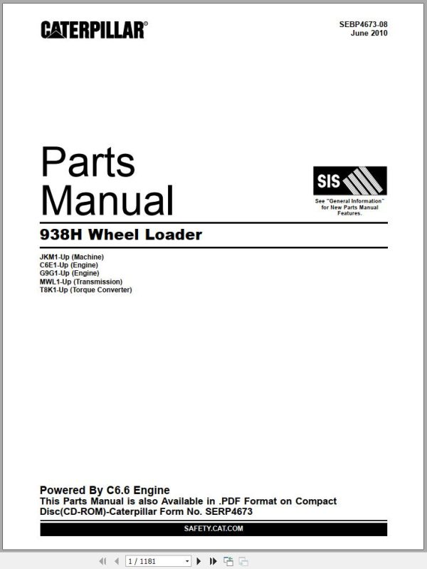 Caterpillar Wheel Loader 938H Parts Manual SERP4673 1