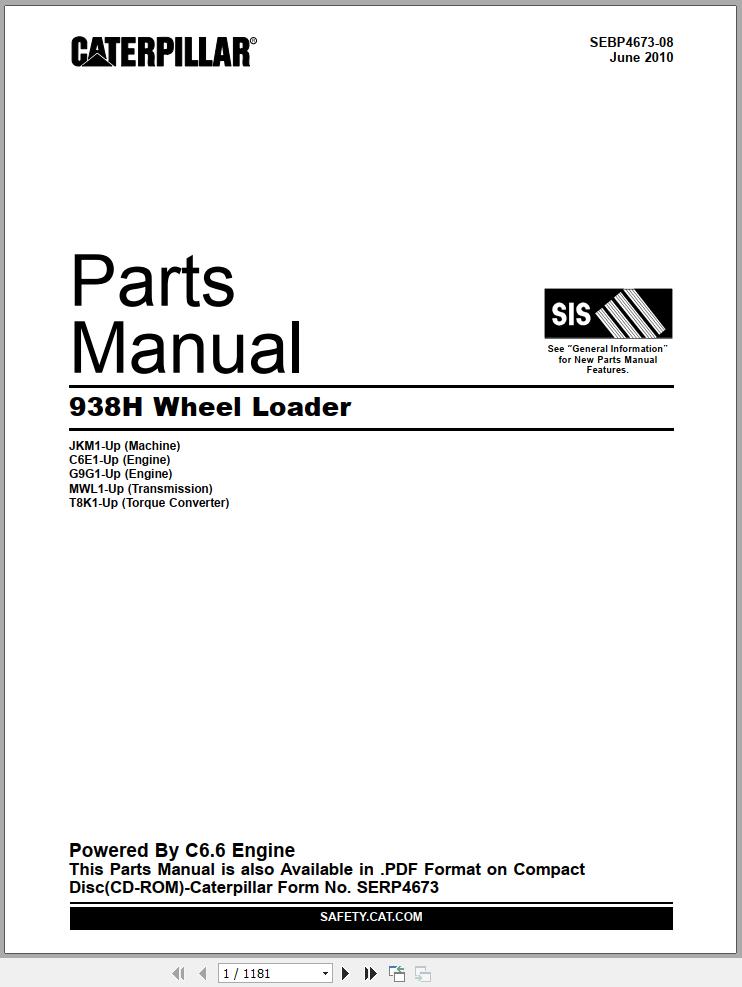 Caterpillar Wheel Loader 938H Parts Manual SERP4673 1