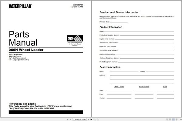 Caterpillar Wheel Loader 966H Parts Manual SERP3847 01 1