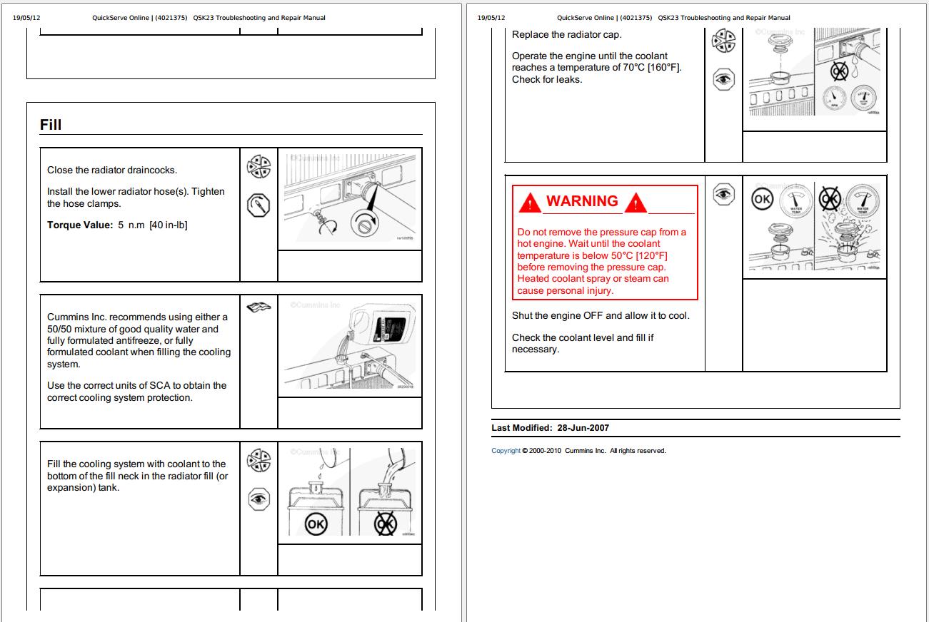 Cummins Engine QSK23 Troubleshooting Repair Manual and Wiring Diagram