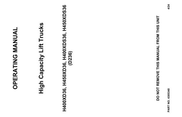 Hyster Forklift D236 H400XD36 H450XD36 H400XDS36 H450XDS36 Operator Manual 4305340 04 2024