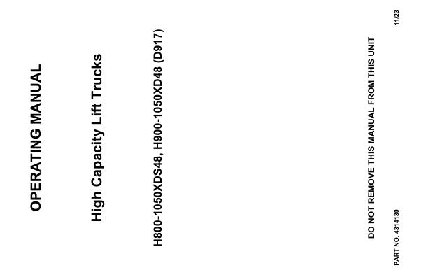 Hyster Forklift D917 H800XDS48 to H1050XD48 Operator Manual 4314130 11 2023