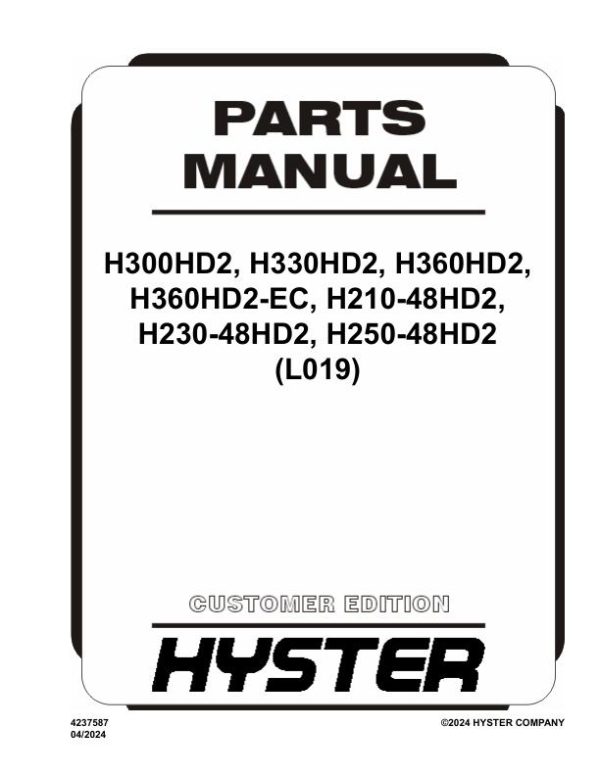 Hyster Forklift L019 H210 to H360 Parts Manual 4237587 04 2024 Copy