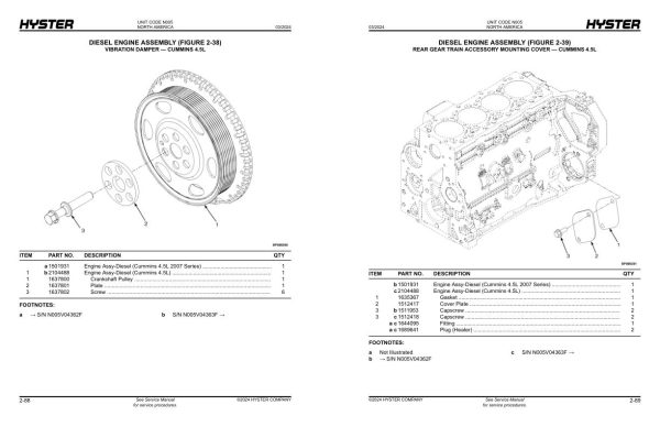 Hyster Forklift N005 Fortis H80FT H90FT H100FT H110FT H120FT Parts Manual 1637132 03 2024 1
