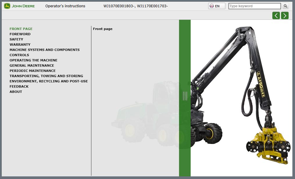 John Deere 1070E 1170E 1270E 1470E Harvester Operators Manual 1