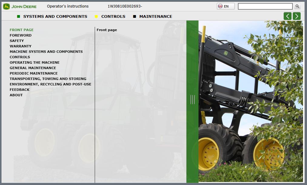 John Deere 810E 1010E 1110E 1210E 1510E 1910E FFC Harvester Operators Manual 1