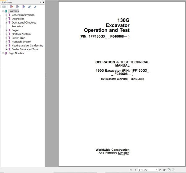John Deere Excavator 130G Operation Test Technical Manual TM13344X199ed1a6bcd922787d 1