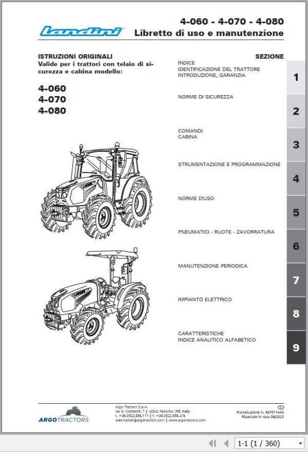 Landini Tractor 4 060 4 070 4 080 Operation and Maintenance Manual 6670714A3 IT 1