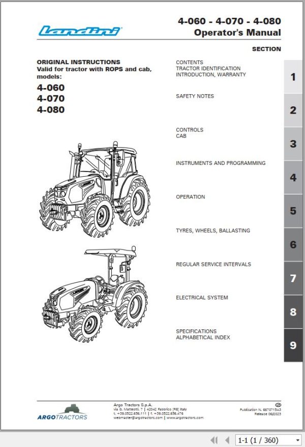 Landini Tractor 4 060 4 070 4 080 Operation and Maintenance Manual 6670715A3 EN 1