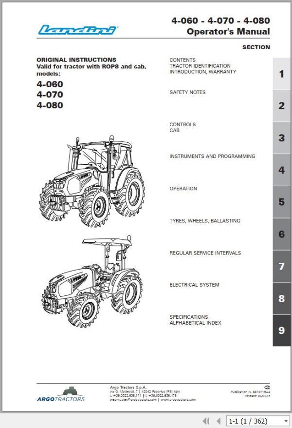 Landini Tractor 4 060 4 070 4 080 Operation and Maintenance Manual 6670715A4 1