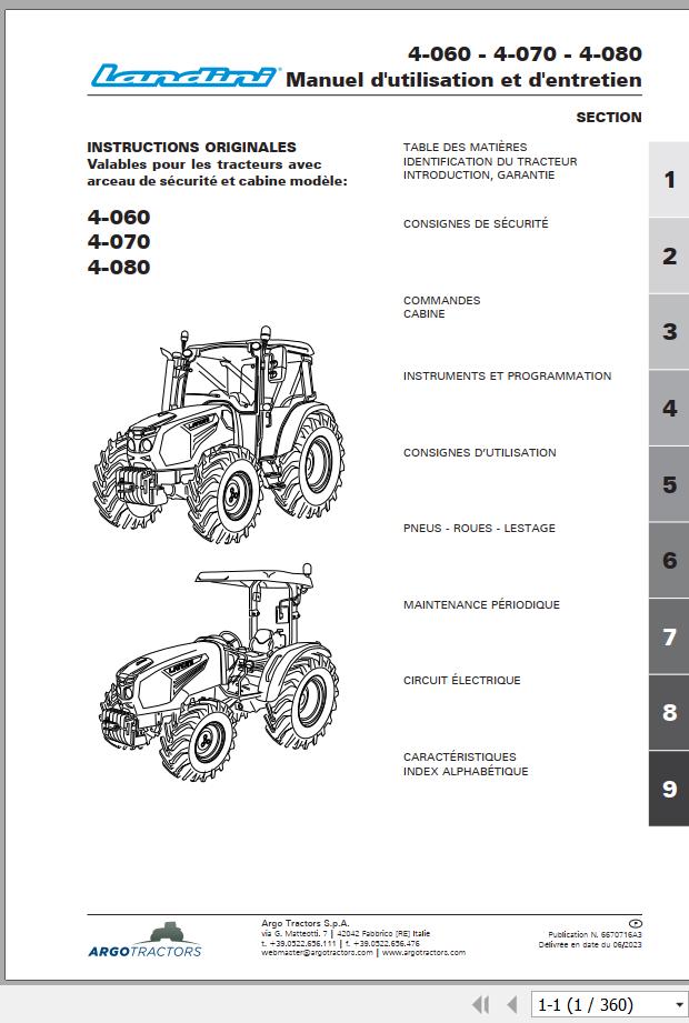 Landini Tractor 4 060 4 070 4 080 Operation and Maintenance Manual 6670716A3 FR 1