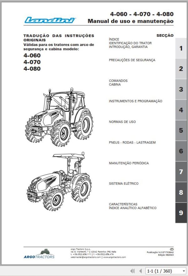 Landini Tractor 4 060 4 070 4 080 Operation and Maintenance Manual 6717039A2 PT 1