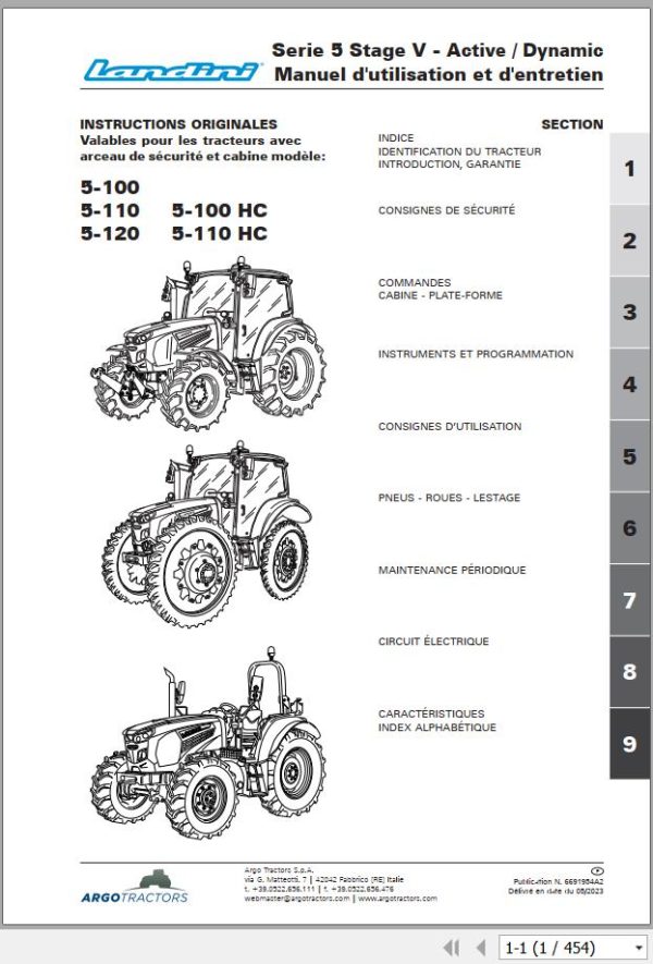 Landini Tractor 5 100 to 5 110 HC Operation and Maintenance Manual 6691954A2 FR 1