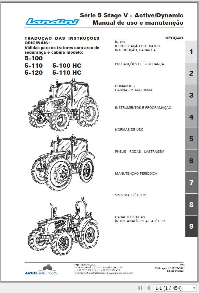 Landini Tractor 5 100 to 5 110 HC Operation and Maintenance Manual 6717043A2 PT 1