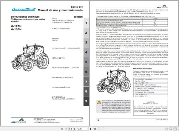 Landini Tractor 6 125H 6 135H Operation and Maintenance Manual 6708734A1 ES 1