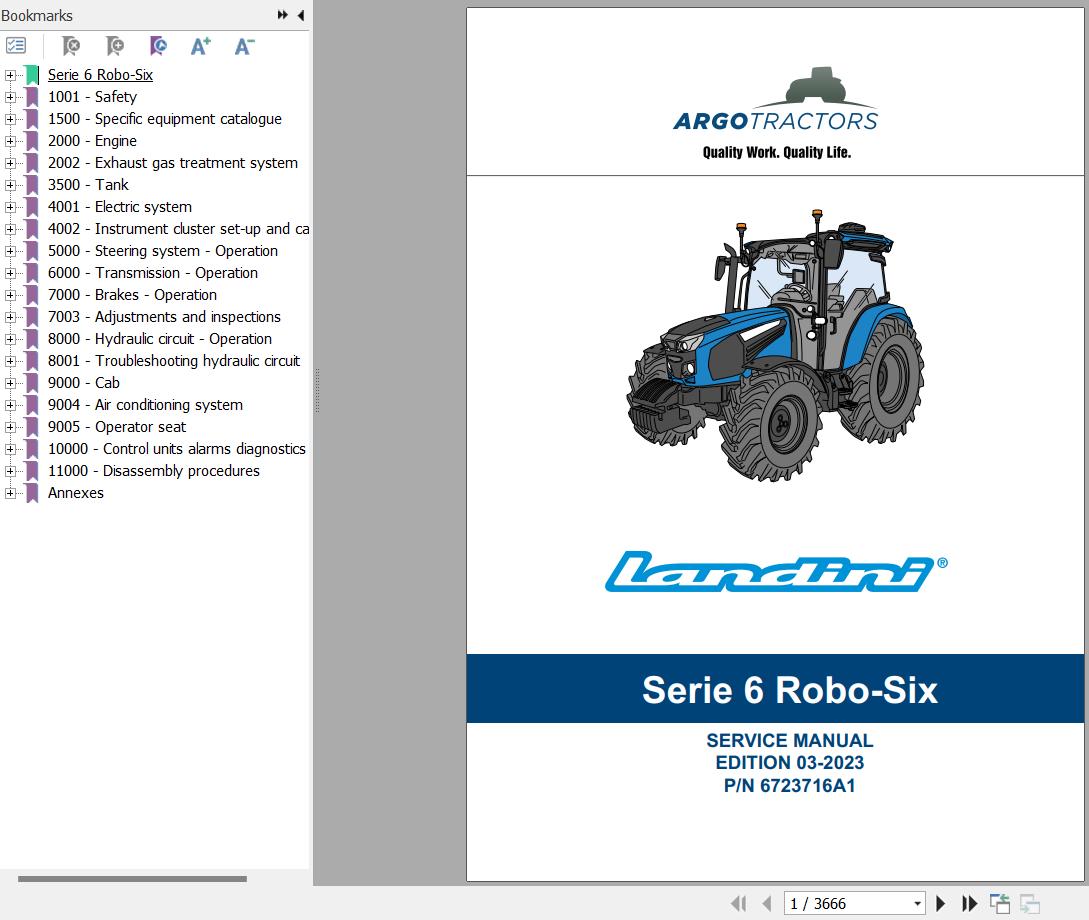 Landini Tractor 6 135 6 145 6 155 ROBO SIX Service Manual and Diagrams 6723716A1 1