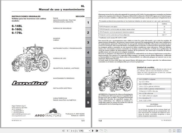 Landini Tractor 6 145L 6 160L 6 175L Operation and Maintenance Manual 6527622M2 ES 1
