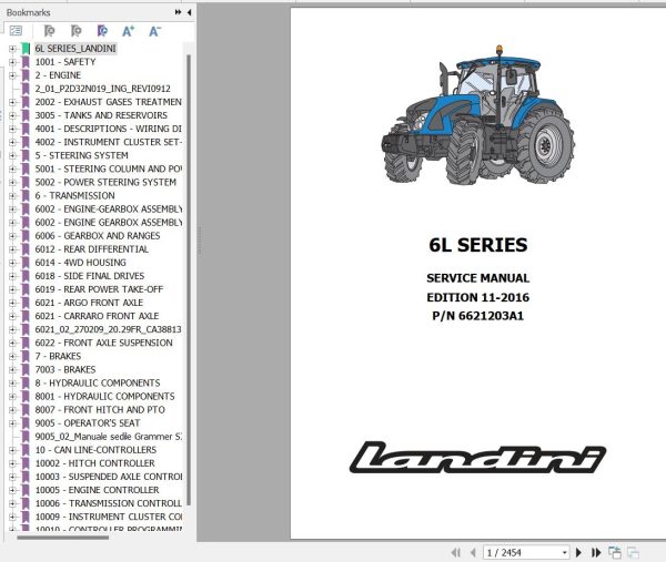 Landini Tractor 6 145L 6 160L 6 175L Service Manual and Diagrams 6621203A1 EN 1