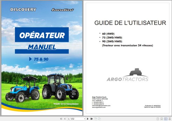 Landini Tractor 60 75 90 2WD 4WD Operation and Maintenance Manual 6653676A1 FR 1
