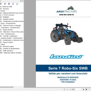 Landini Tractor 7 165 7 170 7 175 7 180 ROBO SIX SWB Service Manual and Diagrams 6720649A2 IT 1