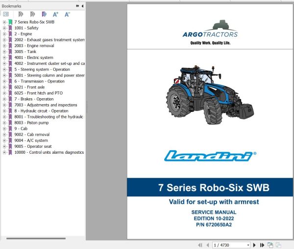 Landini Tractor 7 165 7 170 7 175 7 180 ROBO SIX Service Manual and Diagrams 6720650A2 EN 1