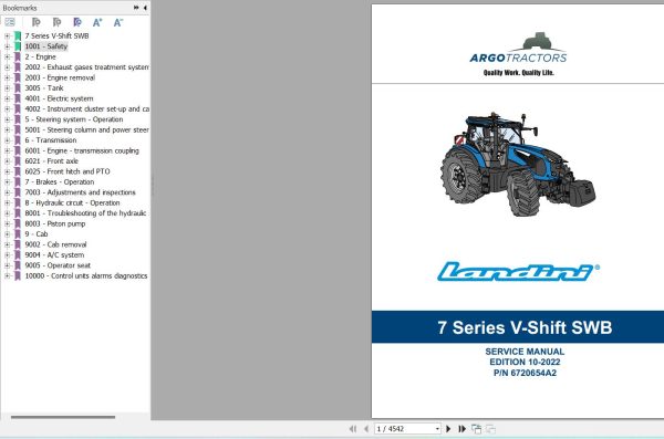 Landini Tractor 7 165 7 170 7 175 7 180 ROBO SIX Service Manual and Diagrams 6720654A2 EN 1