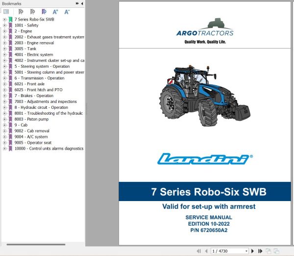 Landini Tractor 7 170 ROBO SIX 7 180 ROBO SIX Service Manual and Diagrams 6720650A2 1