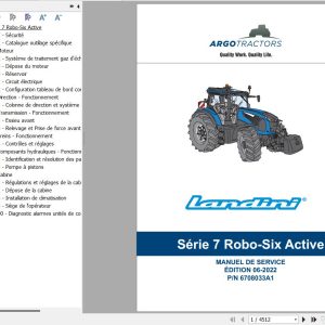 Landini Tractor 7 200 7 210 7 230 ROBO SIX Active Service Manual and Diagrams 6708033A1 FR 1