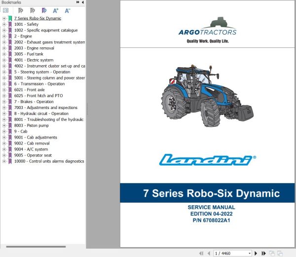 Landini Tractor 7 200 7 210 7 230 ROBO SIX Service Manual and Diagrams 6708022A1 1