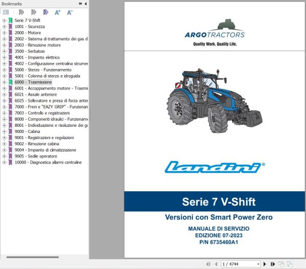 Landini Tractor 7 210 7 230 7 240 V SHIFT Service Manual and Diagrams 6735460A1 IT 1