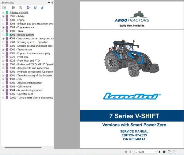 Landini Tractor 7 210 7 230 7 240 V SHIFT Service Manual and Diagrams 6735461A1 EN 1