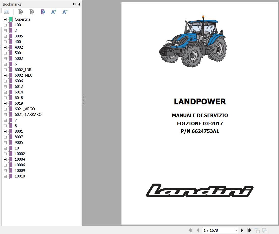 Landini Tractor LANDPOWER 125 135 145 165 Service Manual and Diagrams 6624753A1 IT 1