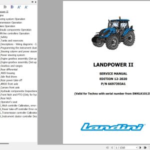 Landini Tractor LANDPOWER II 125 135 145 165 Service Manual and Diagrams 6697393A1 EN 1
