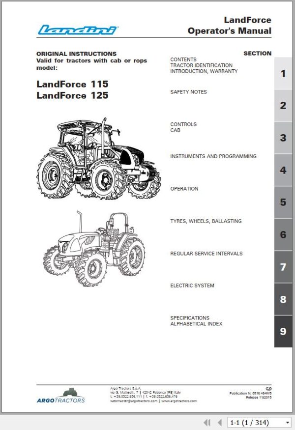 Landini Tractor LandForce 115 125 Operation and Maintenance Manual 6516464M5 1