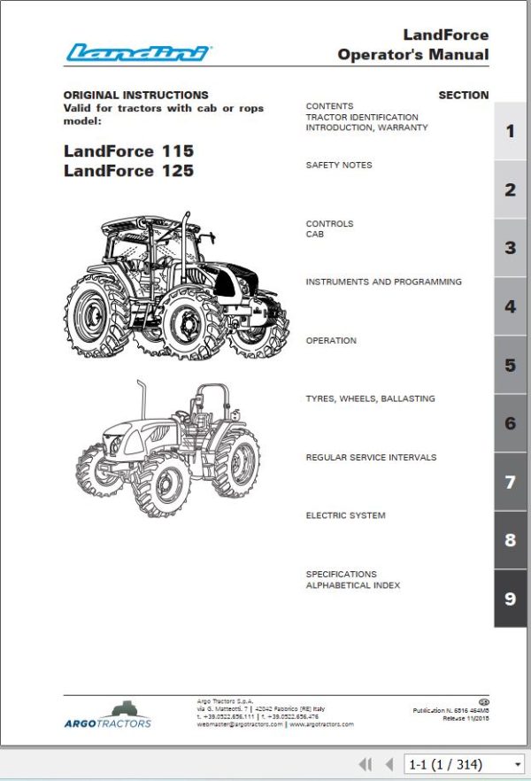 Landini Tractor LandForce 115 125 Operation and Maintenance Manual 6516464M5 EN 1