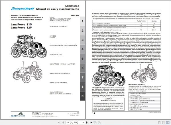 Landini Tractor LandForce 115 125 Operation and Maintenance Manual 6516466M5 ES 1