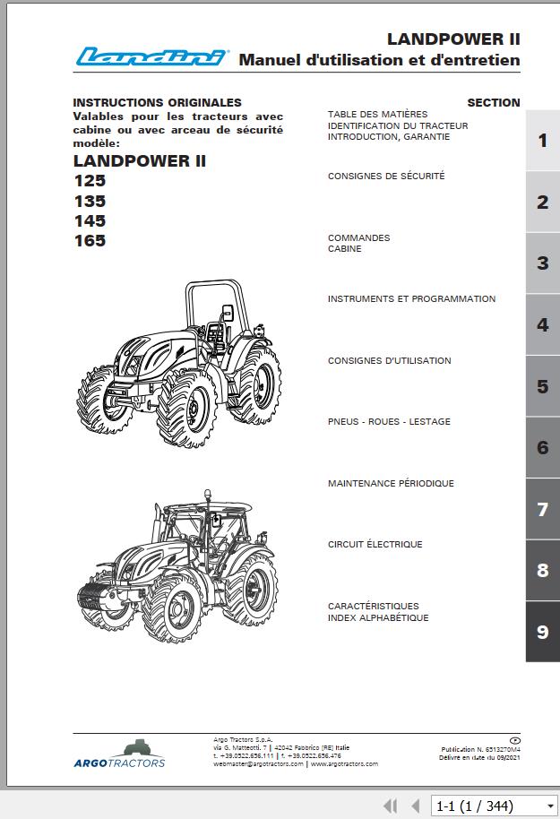 Landini Tractor LandPower II 125 135 145 165 Operation and Maintenance Manual 6513270M4 FR 1