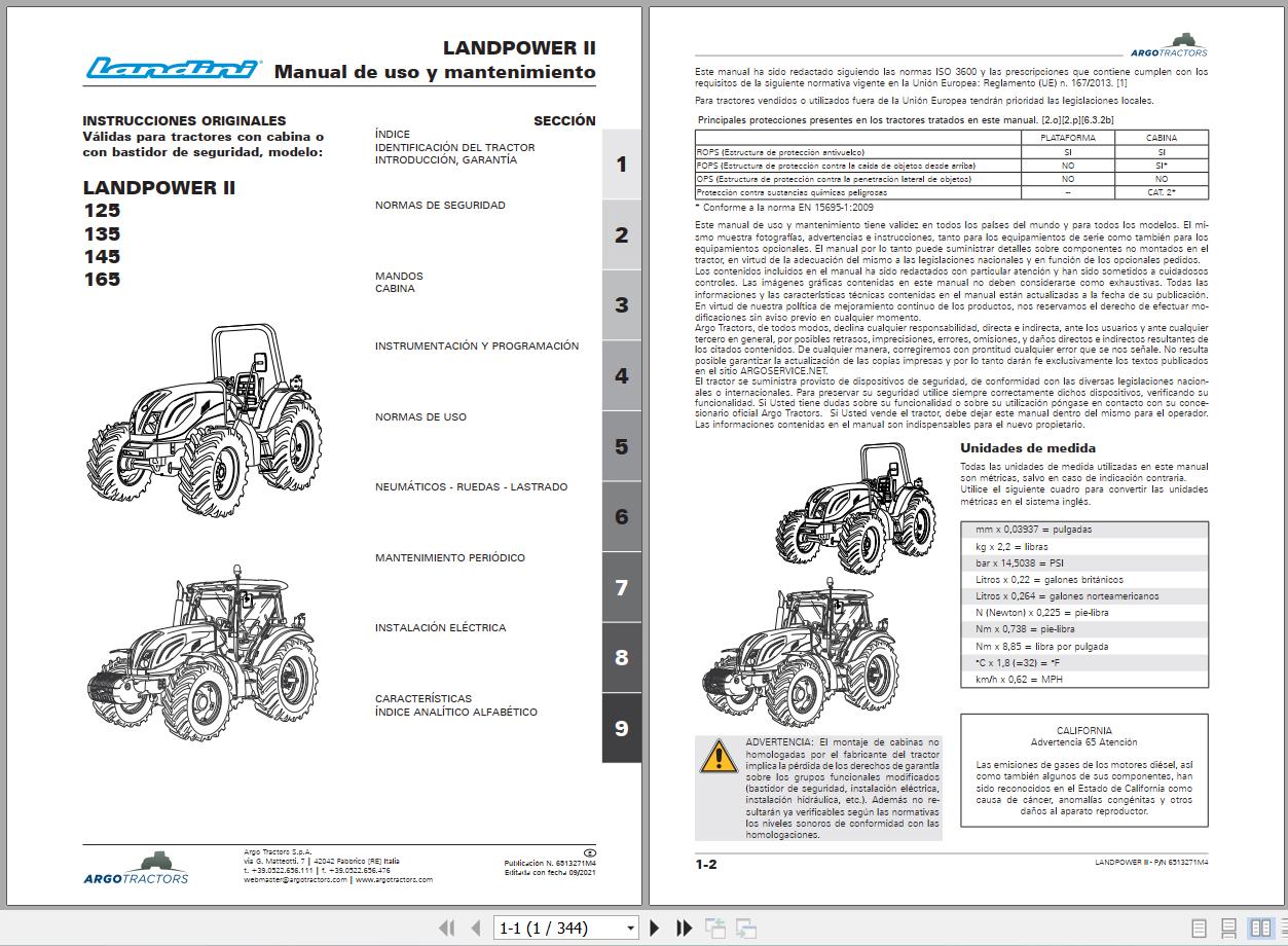 Landini Tractor LandPower II 125 135 145 165 Operation and Maintenance Manual 6513271M4 ES 1