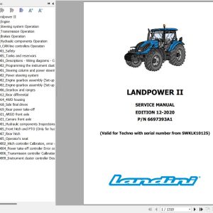 Landini Tractor Landpower II 125 to 165 Service Manual and Diagrams 6697393A1 1