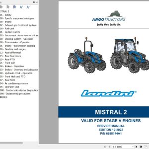 Landini Tractor MISTRAL 2 055 2 060 Service Manual and Diagrams 6698144A1 1