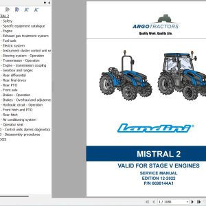 Landini Tractor MISTRAL 2 055 MISTRAL 2 060 Service Manual and Diagrams 6698144A1 EN 1
