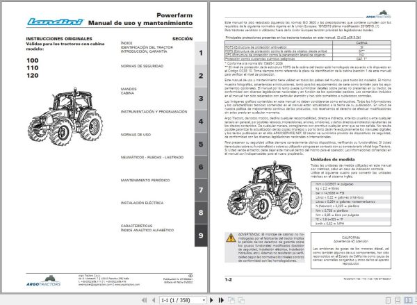 Landini Tractor Powerfarm 100 110 120 Operation and Maintenance Manual 6715320A1 ES 1