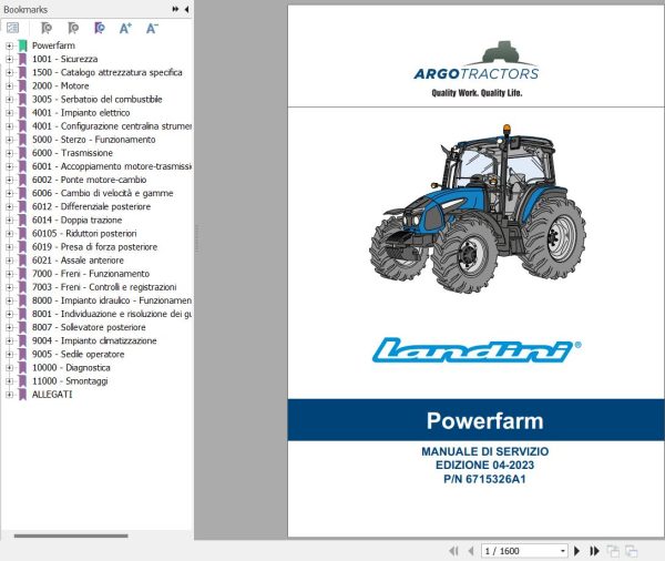 Landini Tractor Powerfarm 100 110 120 Service Manual and Diagrams 6715326A1 IT 1