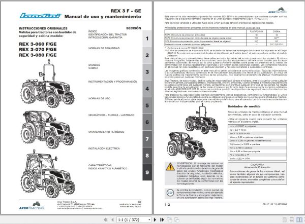 Landini Tractor Rex 3 060 3 070 3 080 F GE Operation and Maintenance Manual 6671252A3 ES 1