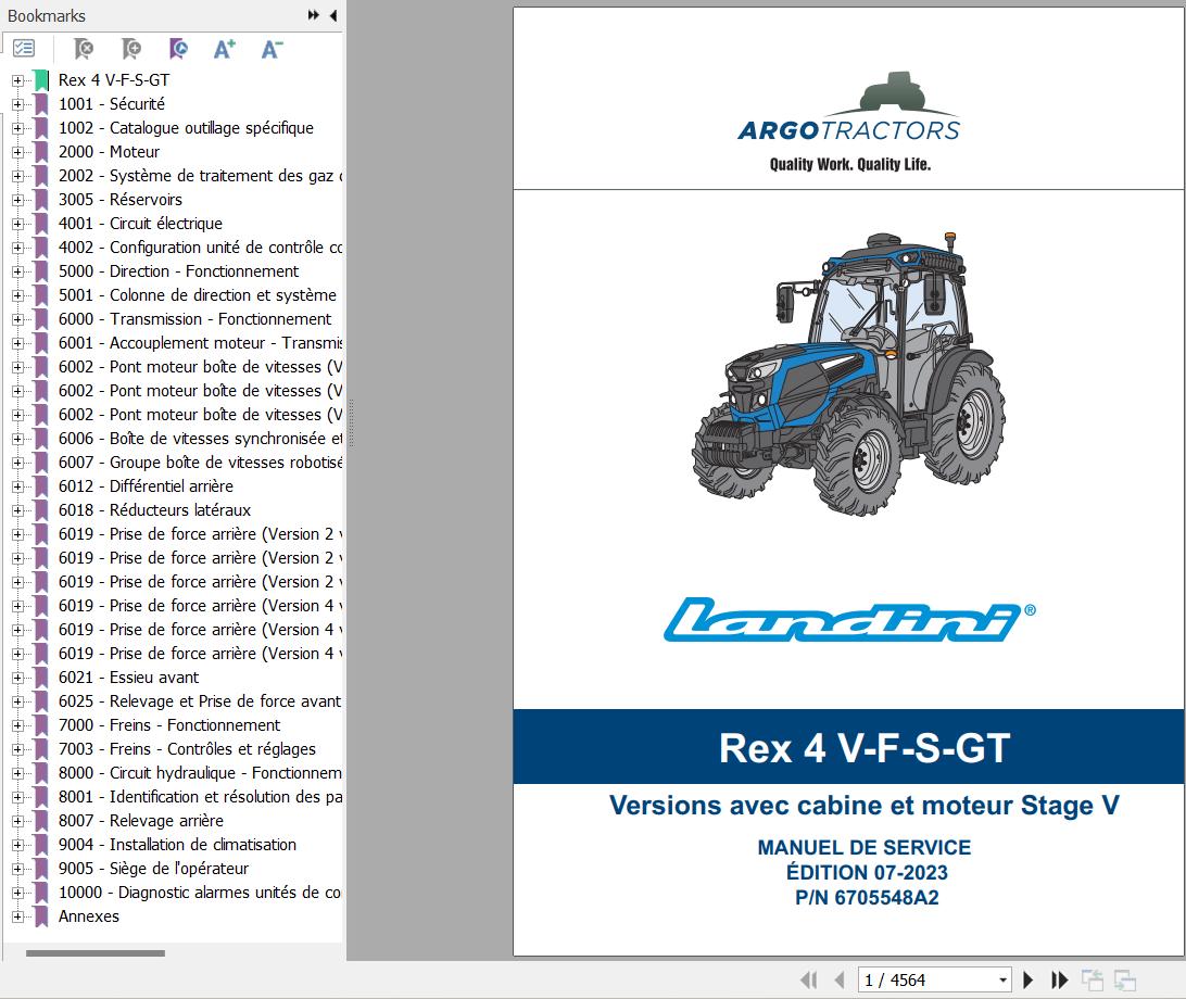 Landini Tractor Rex 4 080 to 4 120 V F S GT Service Manual and Diagrams 6705548A2 FR 1