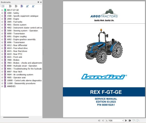 Landini Tractor Rex 80F to Rex 120F Service Manual and Diagrams 6696102A1 1