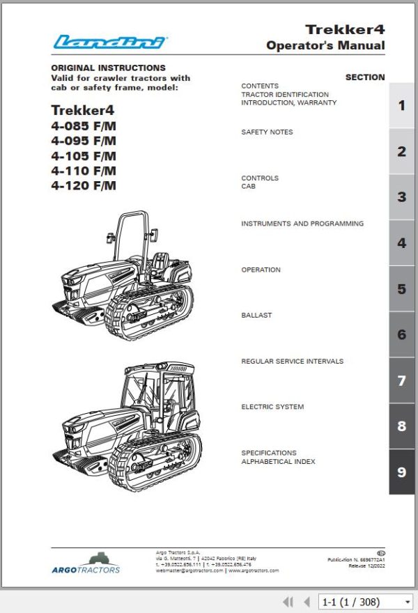 Landini Tractor Trekker 4 085 F M to 4 120 F M Operation and Maintenance Manual 6696772A1 EN 1