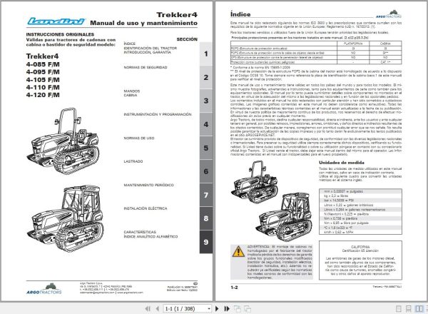Landini Tractor Trekker 4 085 to 4 120 F M Operation and Maintenance Manual 6696776A1 ES 1