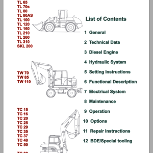 Terex Wheel Loader TL Series SKL200 Excavator TC TW Series Service Manual 1